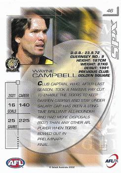 2002 Select AFL Exclusive SPX #46 Wayne Campbell Back